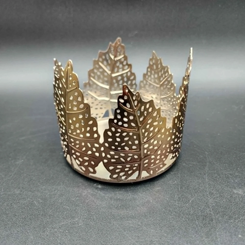 Bath & Body Works Rose Gold Leaf Candle Sleeve Autumn Decor‎ Metal Holder 3Wick